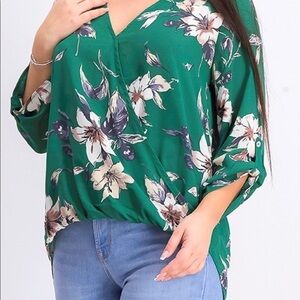 West Kei Allan Surplice Rolltab Floral Blouse Ladies Small